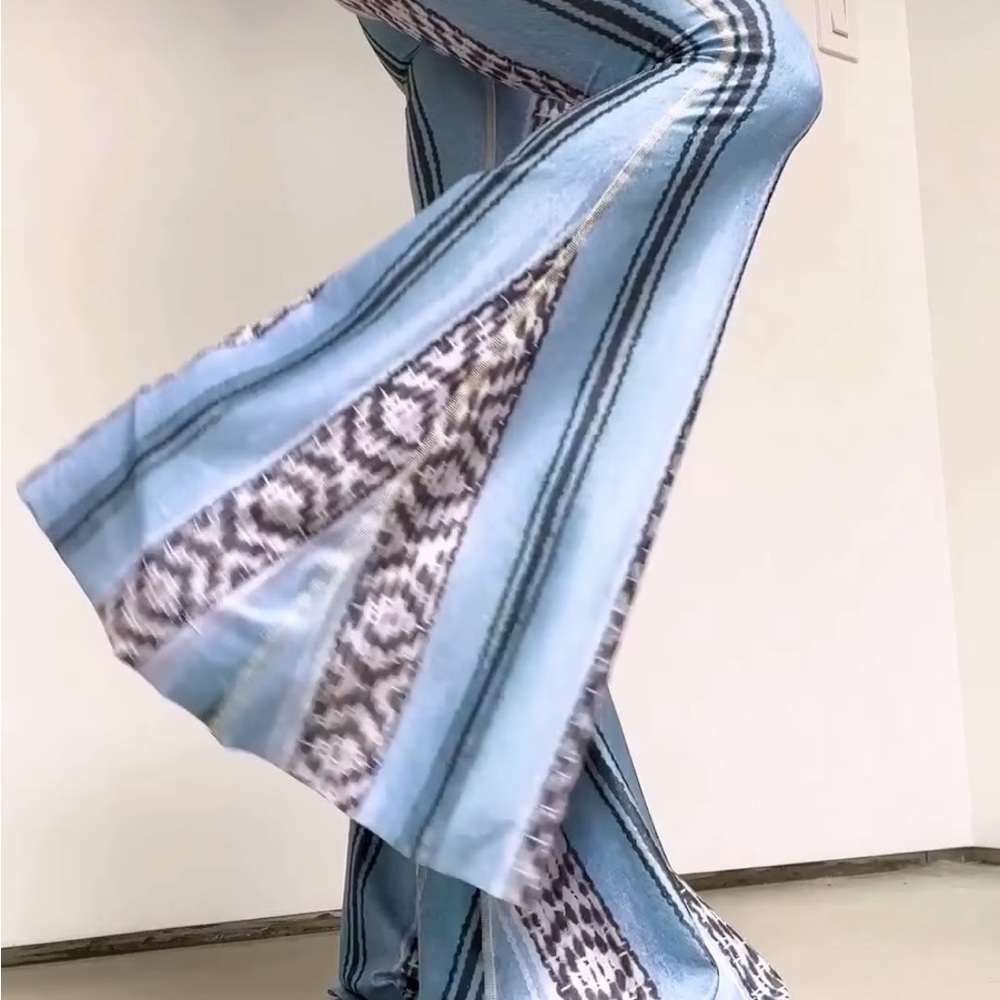 Teeki Blue and White Patterned Flare Pants - Picture 3 of 10
